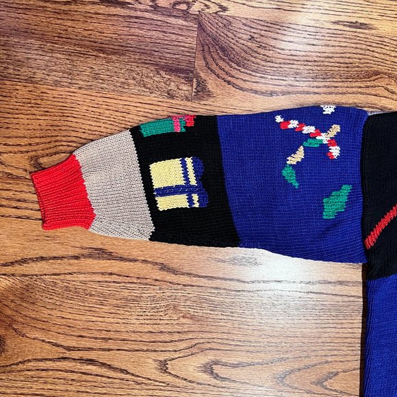 Vtg BEREK Cotton Hand Knit Ugly Christmas Sweater Tree Santa Metallic Small S - Picture 14 of 15